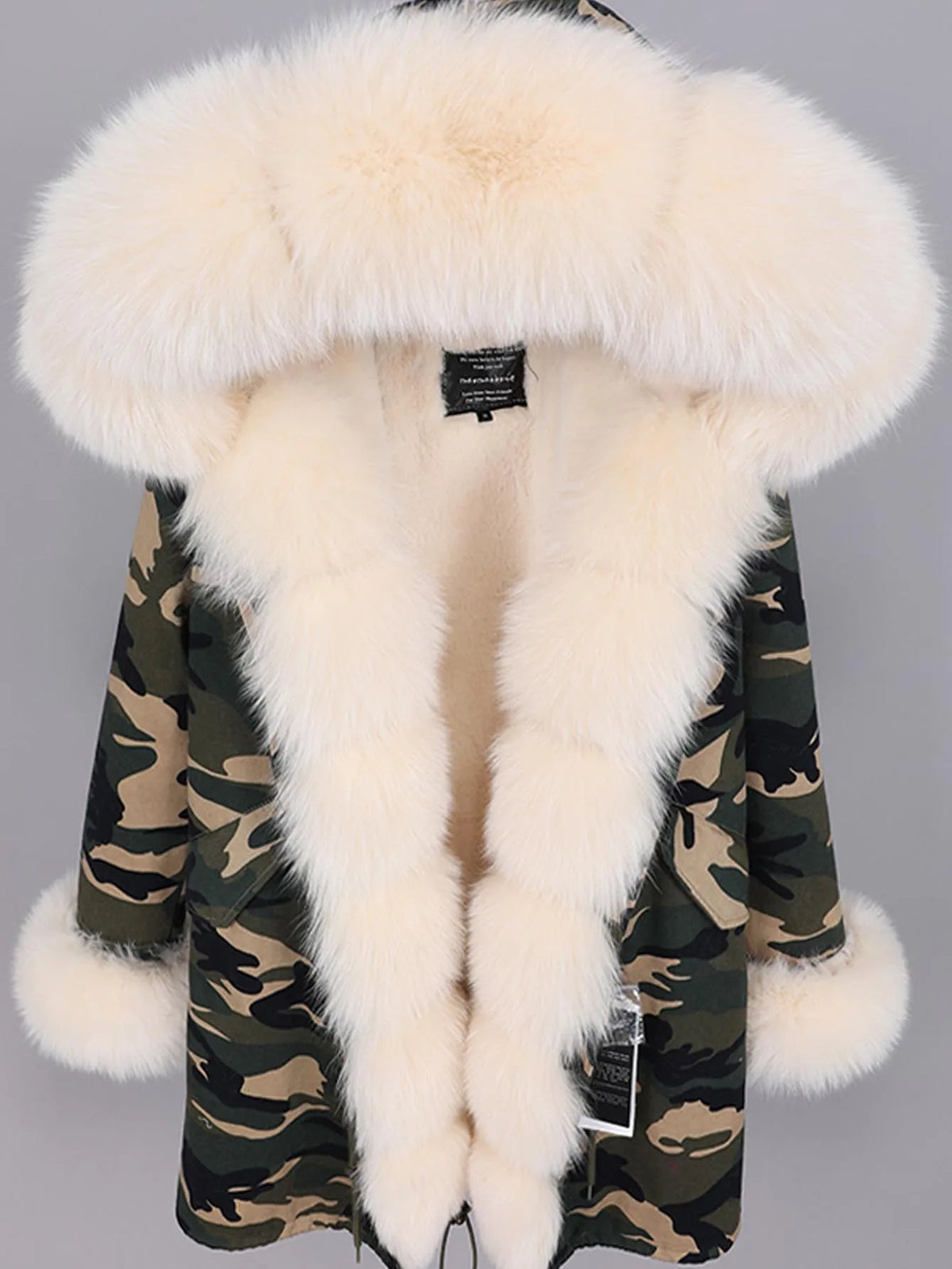 2020MaoMaoKong Echtfuchsfell Kapuzenjacke Damen Parker Langer Mantel, Winter Warme Jacke Mulher Parka Damen Freizeitjacke