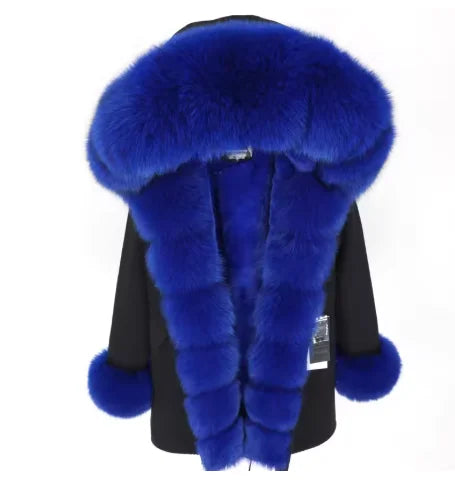 2020MaoMaoKong Echtfuchsfell Kapuzenjacke Damen Parker Langer Mantel, Winter Warme Jacke Mulher Parka Damen Freizeitjacke