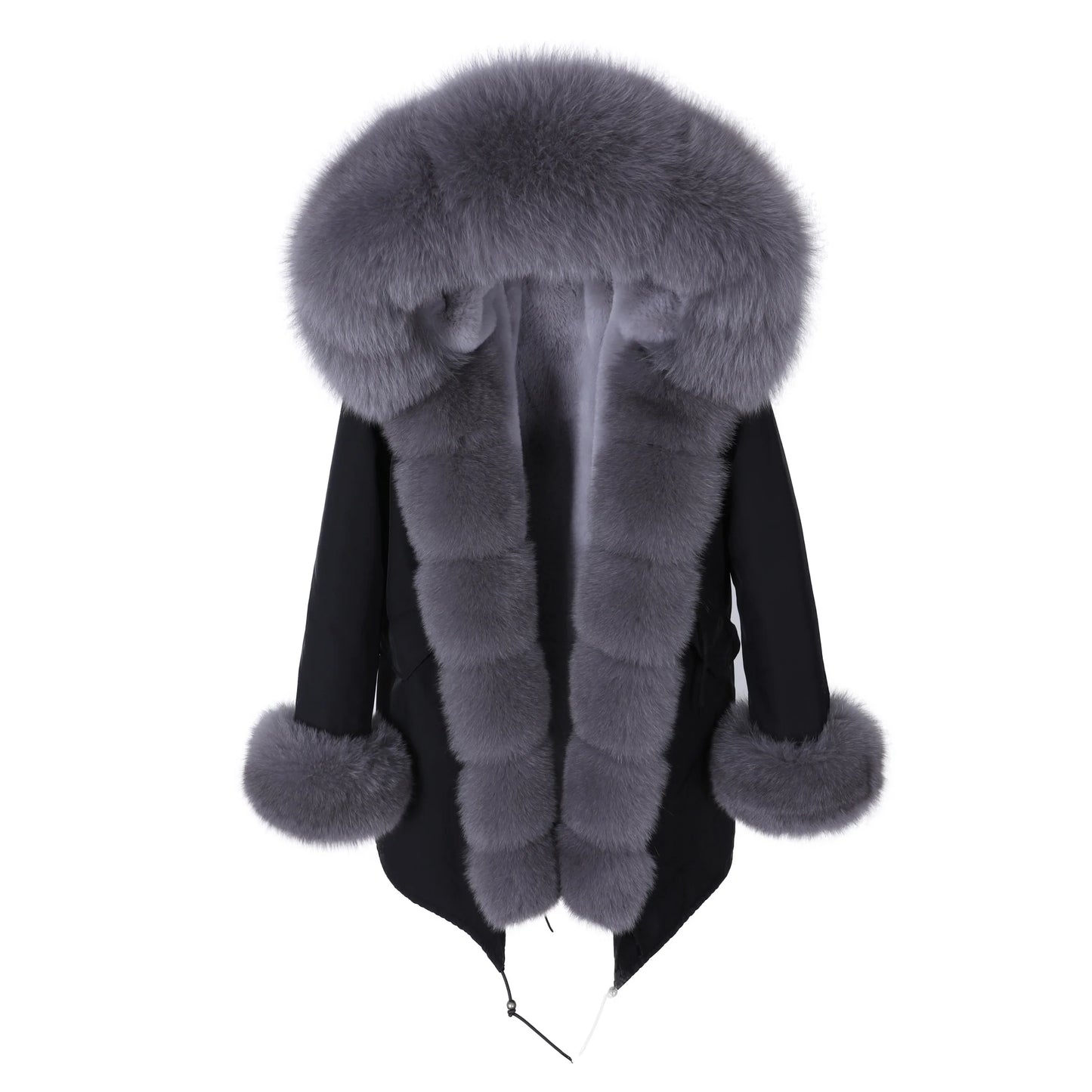 2020MaoMaoKong Echtfuchsfell Kapuzenjacke Damen Parker Langer Mantel, Winter Warme Jacke Mulher Parka Damen Freizeitjacke
