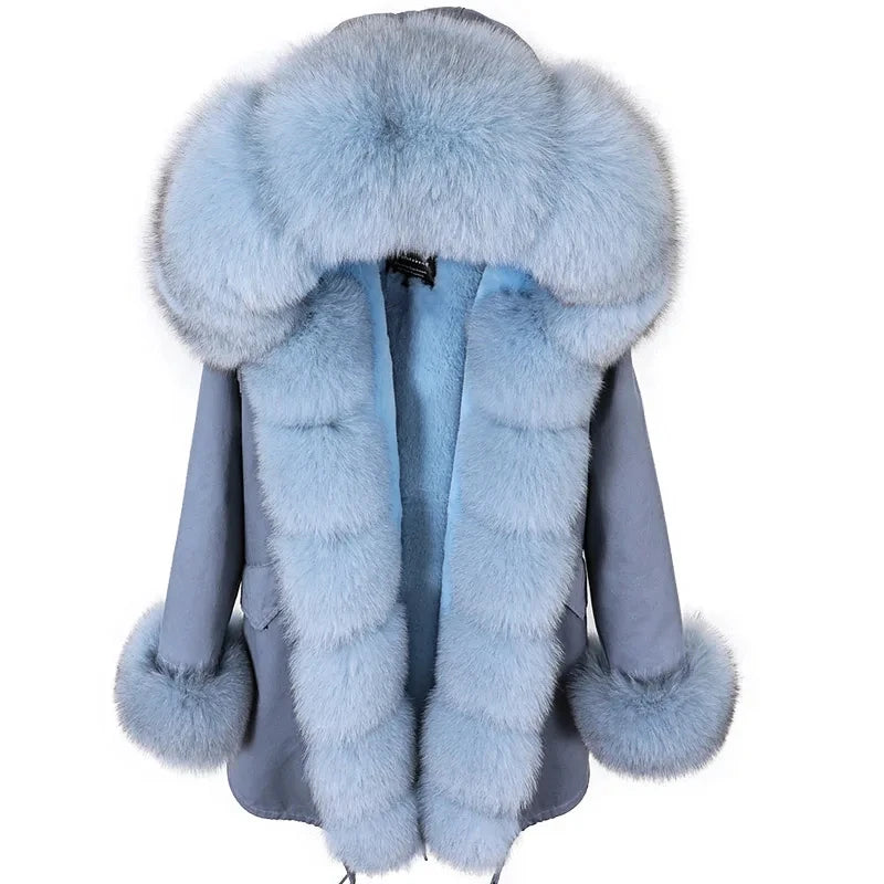 2020MaoMaoKong Echtfuchsfell Kapuzenjacke Damen Parker Langer Mantel, Winter Warme Jacke Mulher Parka Damen Freizeitjacke
