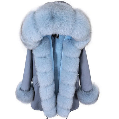 2020MaoMaoKong Echtfuchsfell Kapuzenjacke Damen Parker Langer Mantel, Winter Warme Jacke Mulher Parka Damen Freizeitjacke