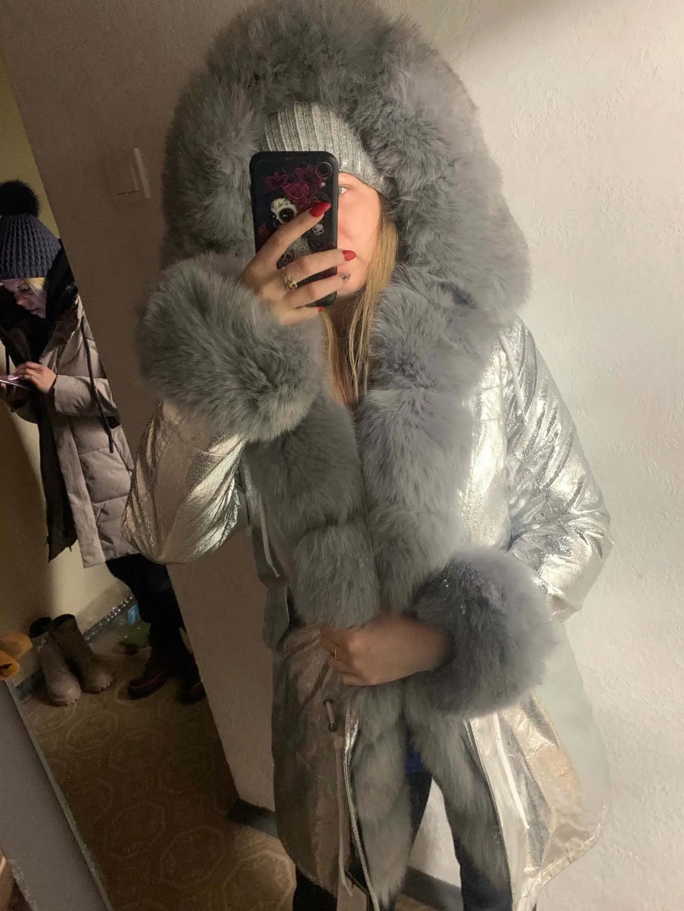 2020MaoMaoKong Echtfuchsfell Kapuzenjacke Damen Parker Langer Mantel, Winter Warme Jacke Mulher Parka Damen Freizeitjacke