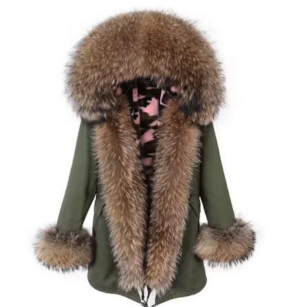 2020MaoMaoKong Echtfuchsfell Kapuzenjacke Damen Parker Langer Mantel, Winter Warme Jacke Mulher Parka Damen Freizeitjacke