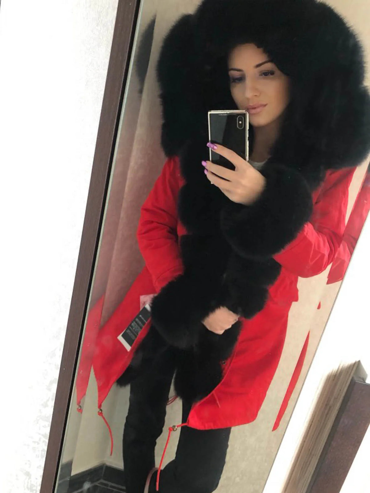 2020MaoMaoKong Echtfuchsfell Kapuzenjacke Damen Parker Langer Mantel, Winter Warme Jacke Mulher Parka Damen Freizeitjacke