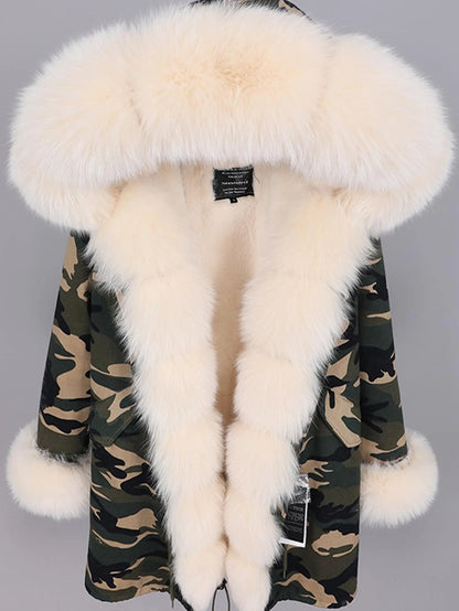 2020MaoMaoKong Echtfuchsfell Kapuzenjacke Damen Parker Langer Mantel, Winter Warme Jacke Mulher Parka Damen Freizeitjacke
