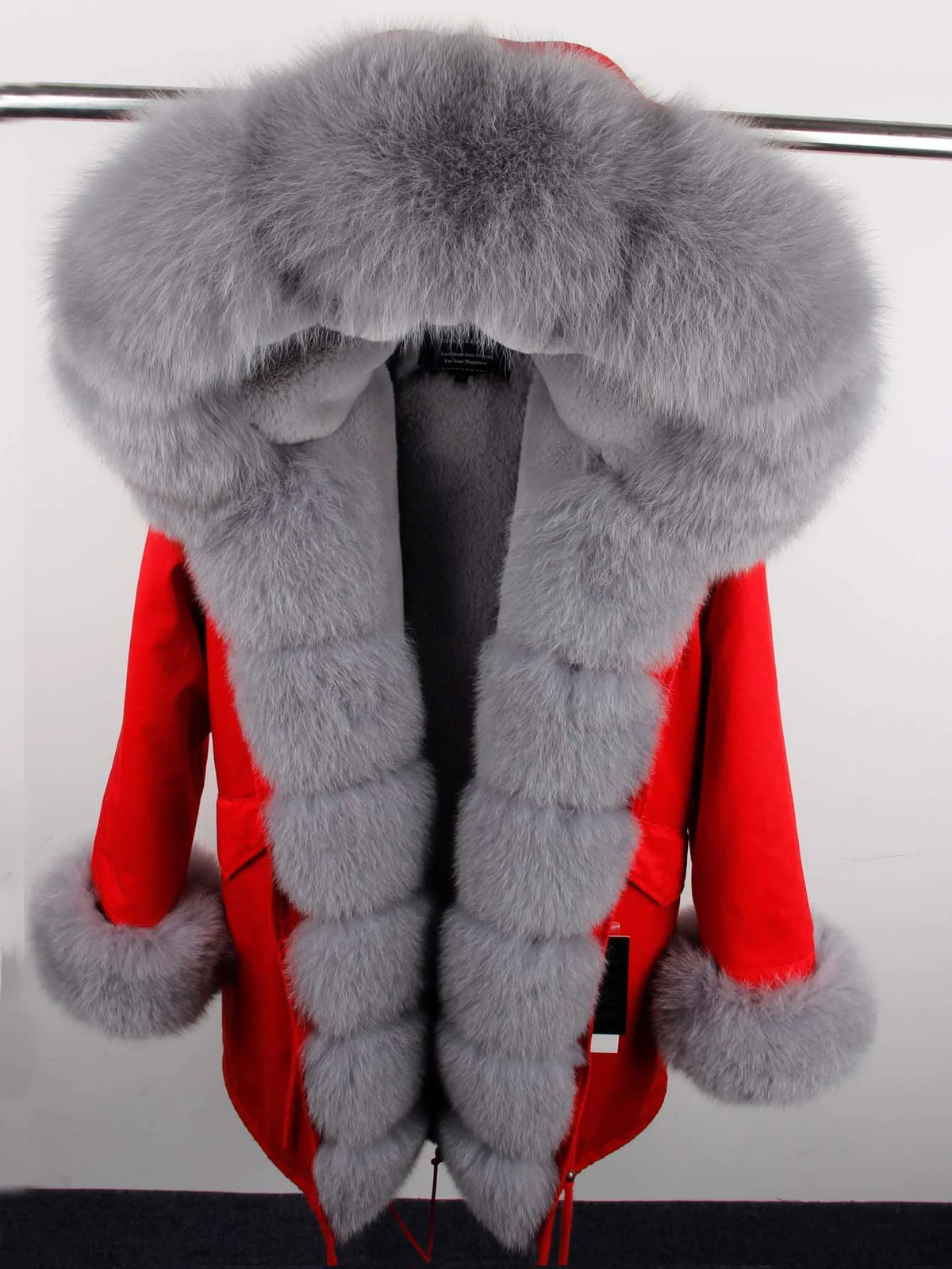2020MaoMaoKong Echtfuchsfell Kapuzenjacke Damen Parker Langer Mantel, Winter Warme Jacke Mulher Parka Damen Freizeitjacke